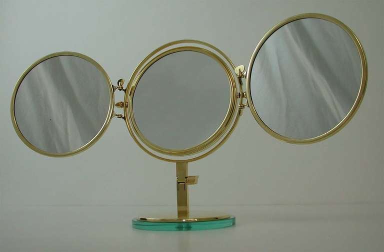 Mid Century 1950s Italian Triple Brass Folding Vanity Table Mirror 5