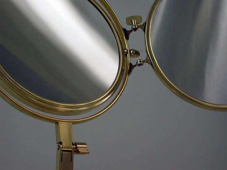 Mid-Century Modern Mid Century 1950s Italian Triple Brass Folding Vanity Table Mirror
