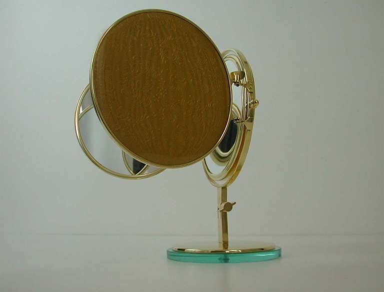 Mid Century 1950s Italian Triple Brass Folding Vanity Table Mirror 4