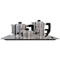 Christofle Art Deco "Ondulation" 5 Piece Tea & Coffee Set by Luc Lanel