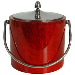 Vintage Mid Century 1950s Italian Red Aldo Tura Goatskin Ice Bucket