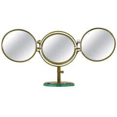 Mid Century 1950s Italian Triple Brass Folding Vanity Table Mirror