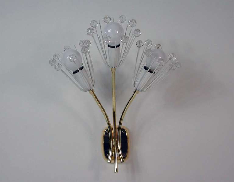1950s Emil Stejnar for Nikoll Vienna Wall Lamp Sconce Crystal Blossoms Flowers
