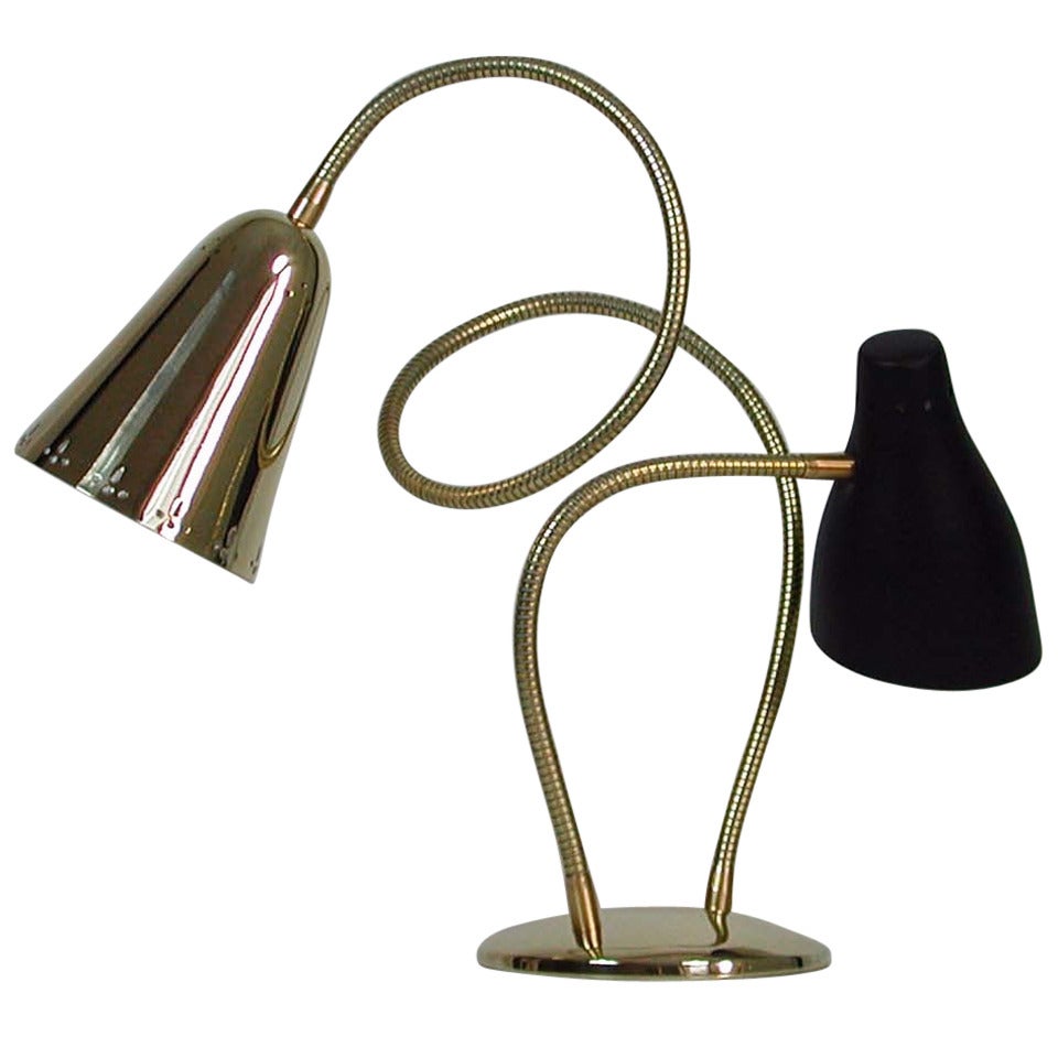 Italian 1950s Mid Century Double Gooseneck Table Lamp