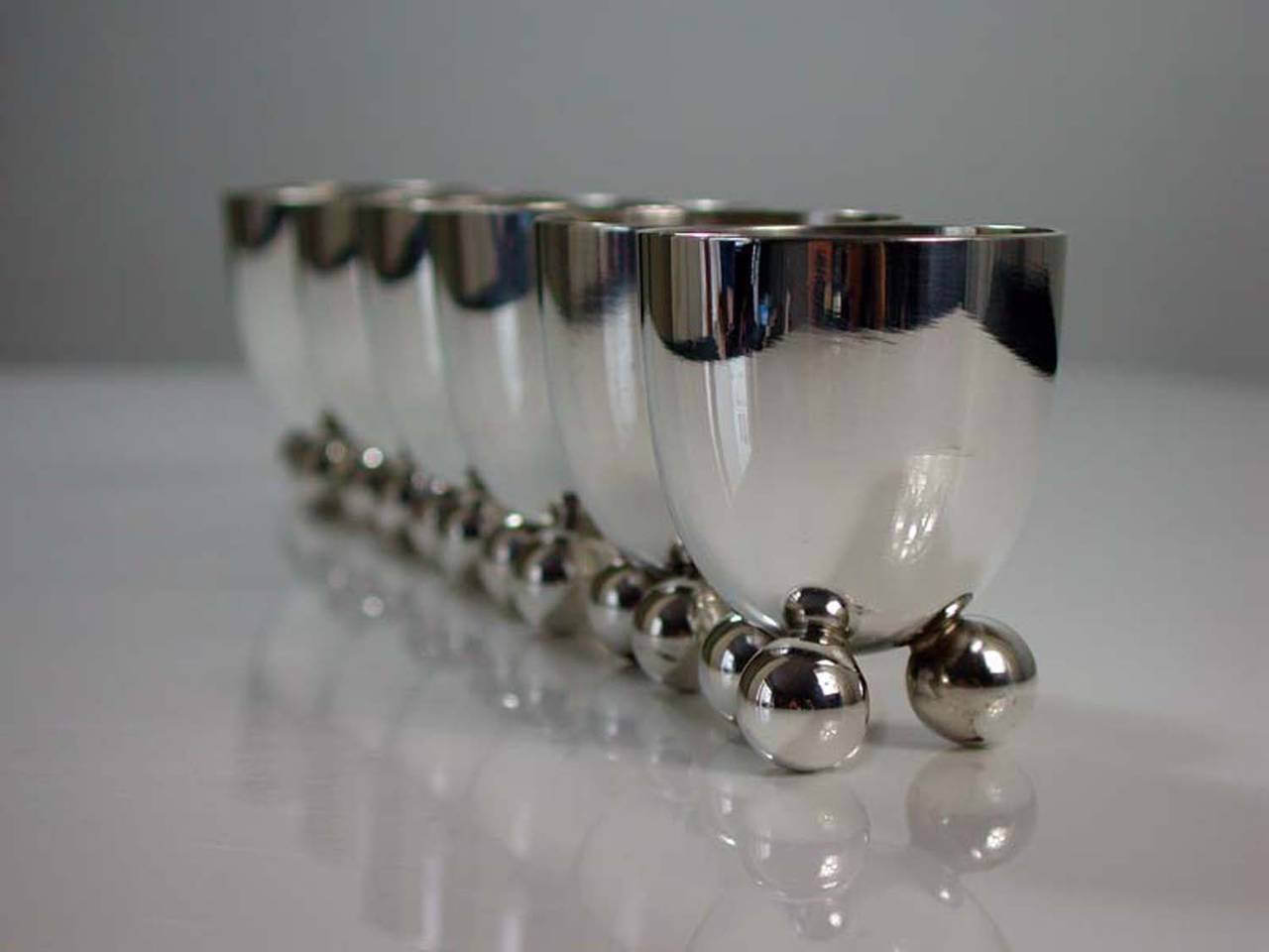 Six WMF Art Deco Silver Plate Egg Cups by Fritz August Breuhaus de Groot 1