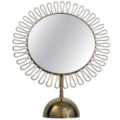 Mid Century Sculptural Brass Vanity Table Mirror in the Manner of Josef Frank