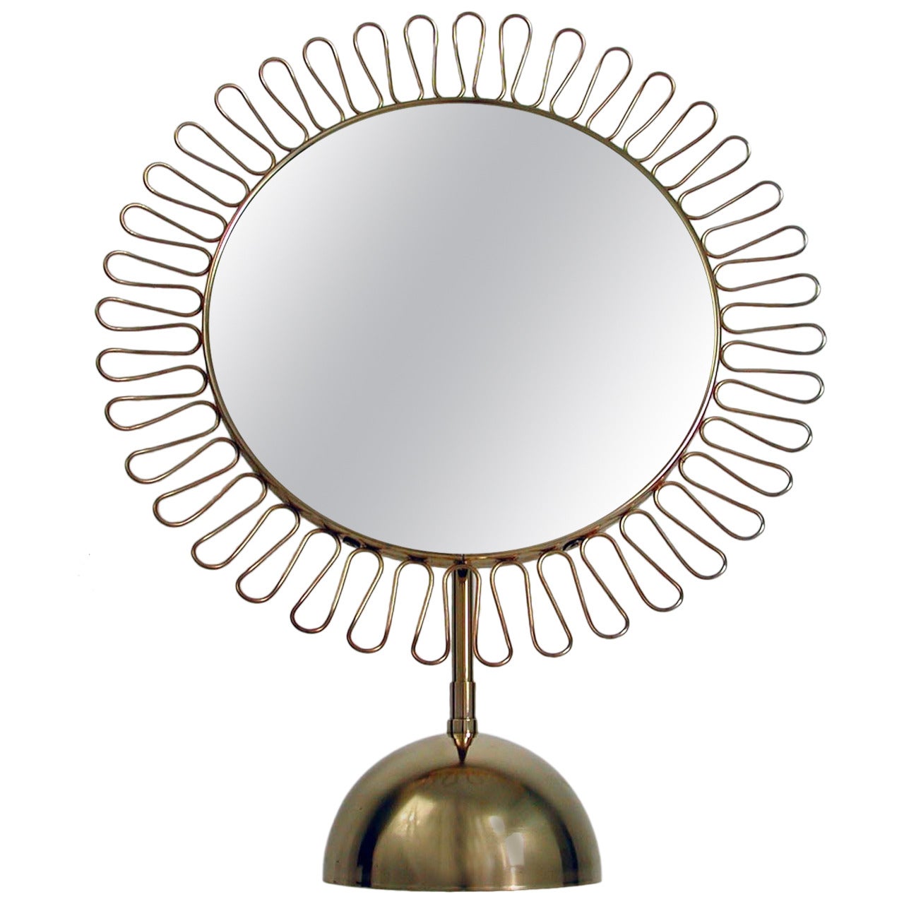 Mid Century Sculptural Brass Vanity Table Mirror in the Manner of Josef Frank