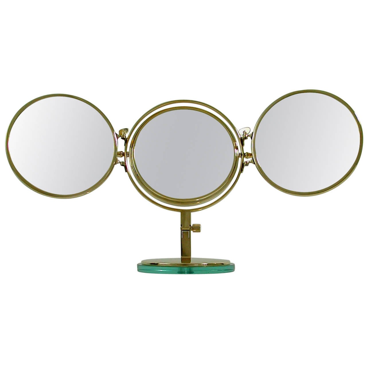 Mid Century Italian, Triple Brass Folding Vanity Table Mirror at 1stDibs