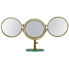 Mid Century Italian, Triple Brass Folding Vanity Table Mirror