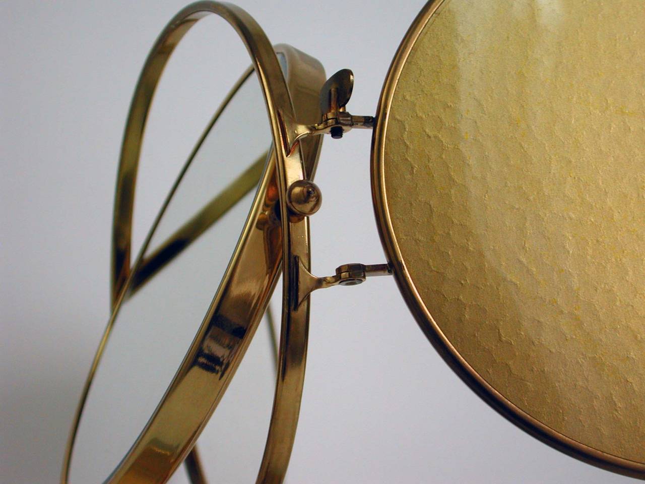 Mid Century Italian, Triple Brass Folding Vanity Table Mirror 2