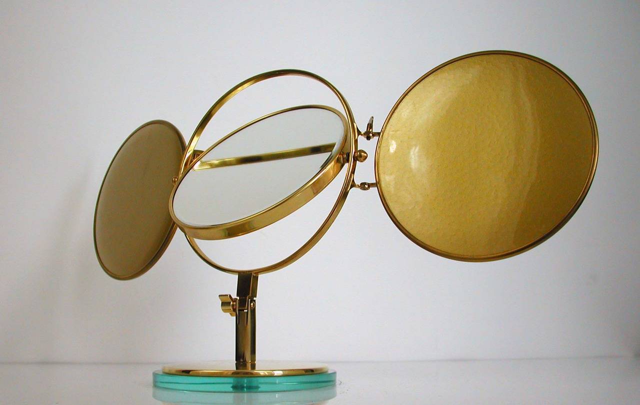 Mid-20th Century Mid Century Italian, Triple Brass Folding Vanity Table Mirror