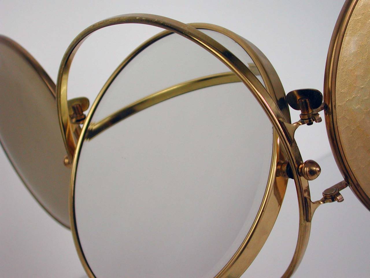 Mid Century Italian, Triple Brass Folding Vanity Table Mirror 4