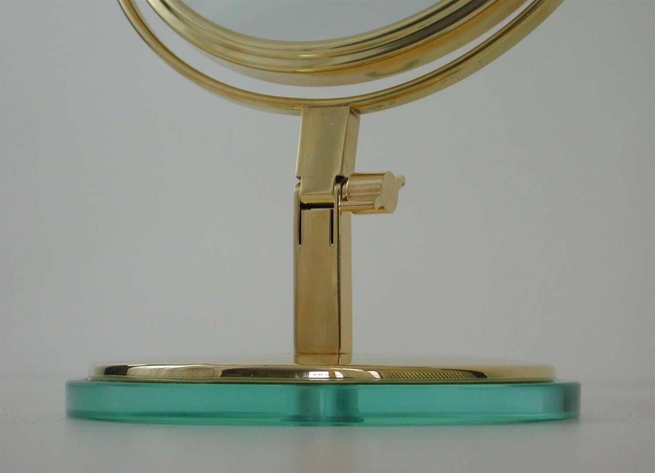 Mid Century Italian, Triple Brass Folding Vanity Table Mirror 1