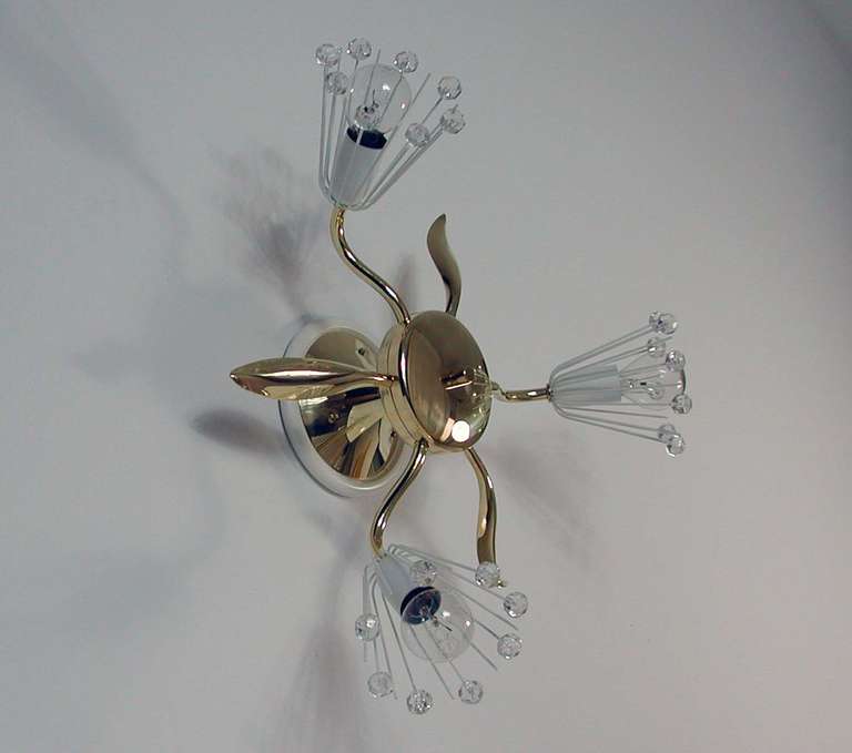 Mid-20th Century 1950s Emil Stejnar Brass and Crystal Wall Lamp Flush Mount