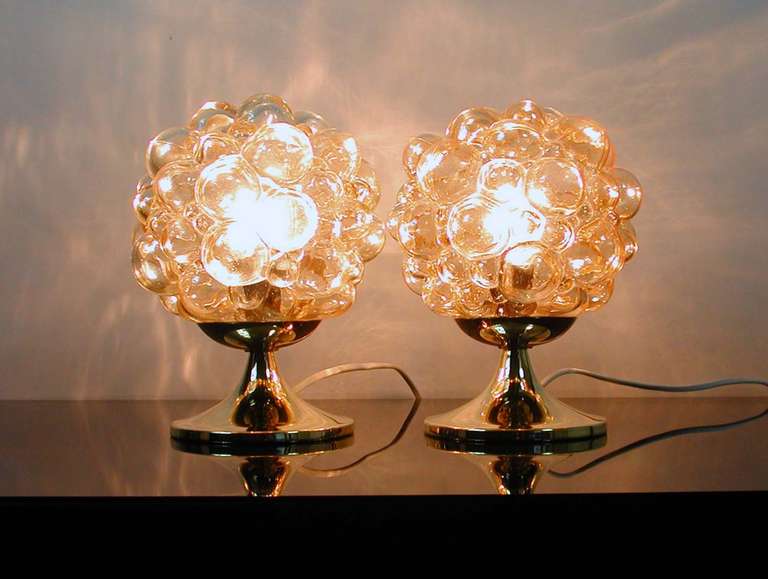 Pair 1960s Helena Tynell for Limburg Amber Glass Bubble Table Lamps In Excellent Condition In NUEMBRECHT, NRW