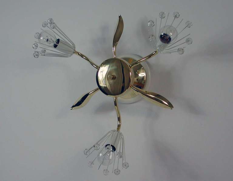1950s Emil Stejnar Brass and Crystal Wall Lamp Flush Mount 2