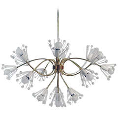 Large 16 Arm Emil Stejnar Brass & Crystal Glass Chandelier Lamp 1950s