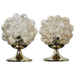 Pair 1960s Helena Tynell for Limburg Amber Glass Bubble Table Lamps