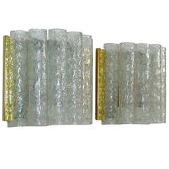 Pair Mid Century Modern Ice Glass Tube Wall Lamps Sconces by Doria