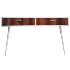 Midcentury Italian Oak and White Lacquered Chest of Drawers Console Table, 1950s