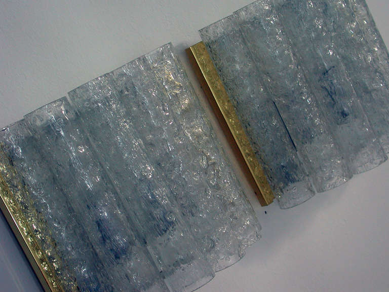 Pair Mid Century Modern Ice Glass Tube Wall Lamps Sconces by Doria