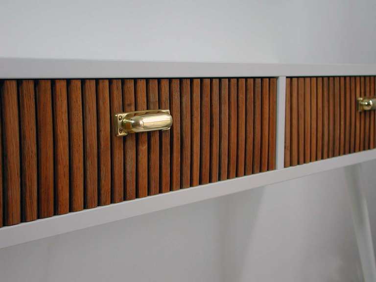 Mid-Century Modern Midcentury Italian Oak and White Lacquered Chest of Drawers Console Table, 1950s For Sale
