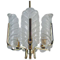 1960s Italian Brass and Textured Glass Barovier Toso Chandelier Lamp