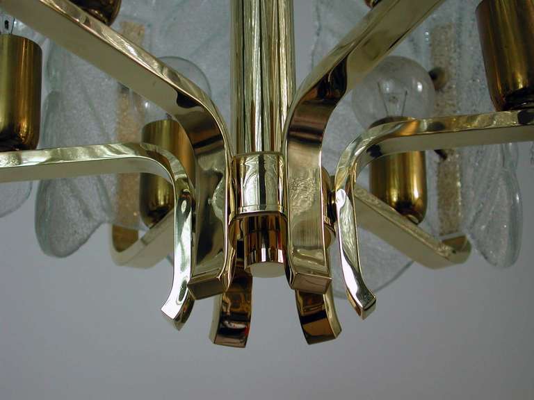 1960s Italian Brass and Textured Glass Barovier Toso Chandelier Lamp 2