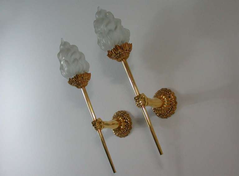 Mid-Century 1950s French Brass Torchiere Wall Sconces 1