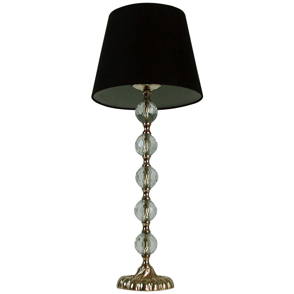 1950s Large Bakalowits Attributed Crystal Diamond and Bronze Table Lamp For Sale