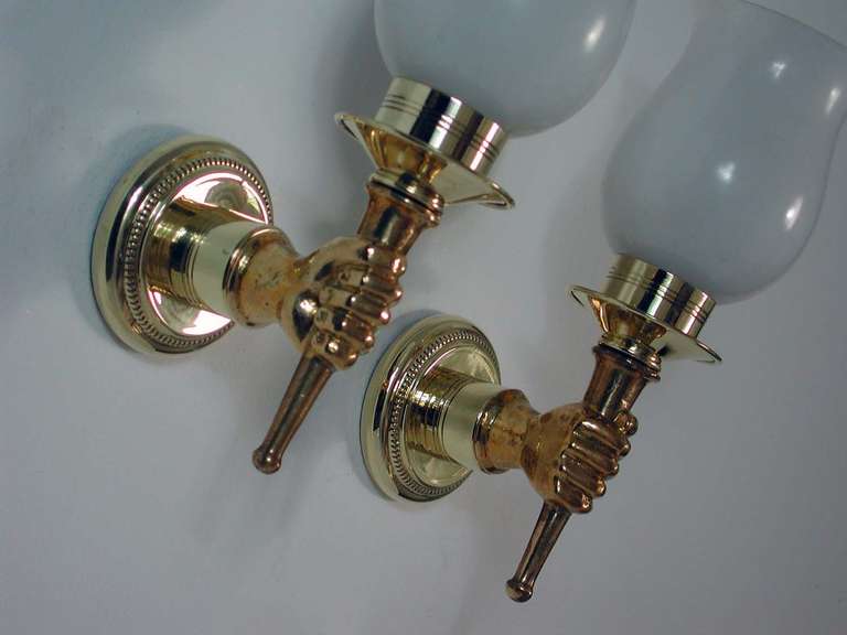 Mid-Century Modern Pair of French Mid-Century Torchiere Brass and Bronze Wall Lamps, 1950s