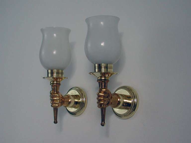 Pair of French Mid-Century Torchiere Brass and Bronze Wall Lamps, 1950s In Excellent Condition In NUEMBRECHT, NRW
