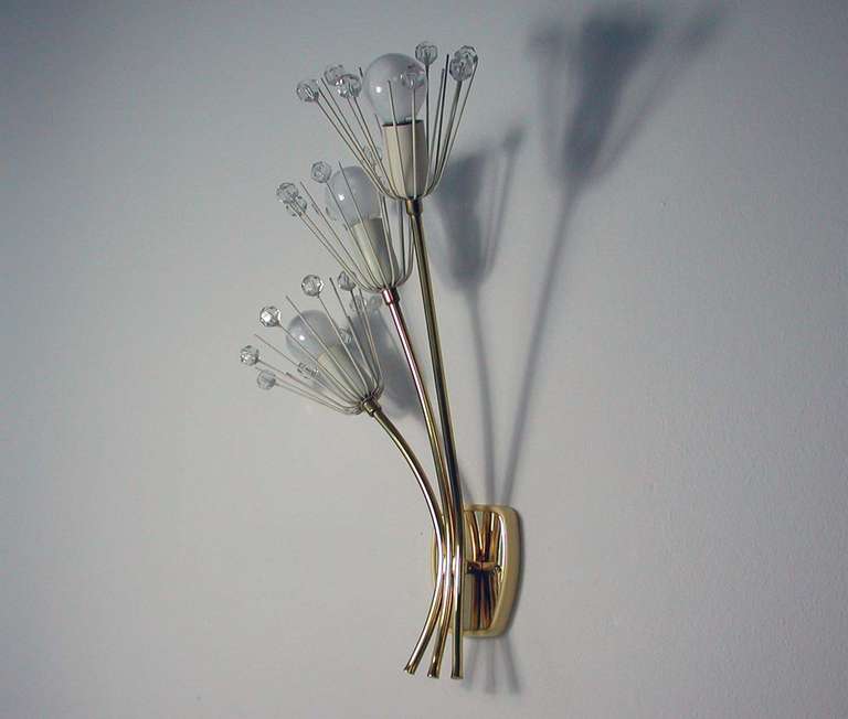 Mid-20th Century 1950s Emil Stejnar for Nikoll Vienna Wall Lamp Sconce Crystal Blossoms Flowers For Sale
