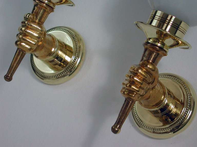 Pair of French Mid-Century Torchiere Brass and Bronze Wall Lamps, 1950s 4