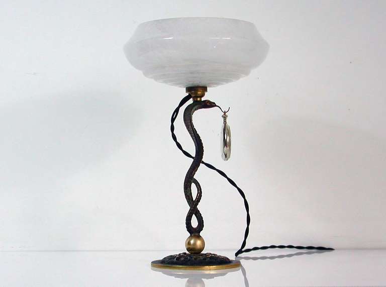 Art Deco 1930s French Bronze Serpent Pocket Watch Stand Lamp Combo 6