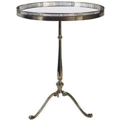 Vintage 1950s Italian Tripod Brass Black Glass Coffee Cocktail Table Hollywood Regency