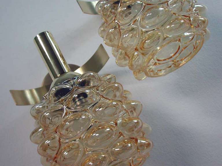 Mid-20th Century Mid-Century 1960s French Amber Bubble Glass Wall Lamps Sconces
