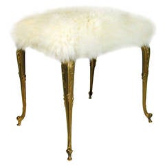 Hollywood Regency Upholstered Fur Sheep Bronze Vanity Stool Chair, 1960s