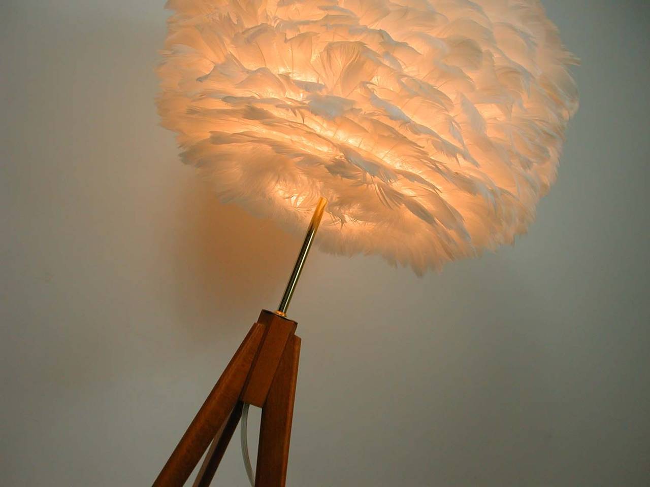 For sale is this awesome Mid Century Modern Danish tripod teak floor lamp with new Vita EOS goose feathers lamp shade.

Total height is 43