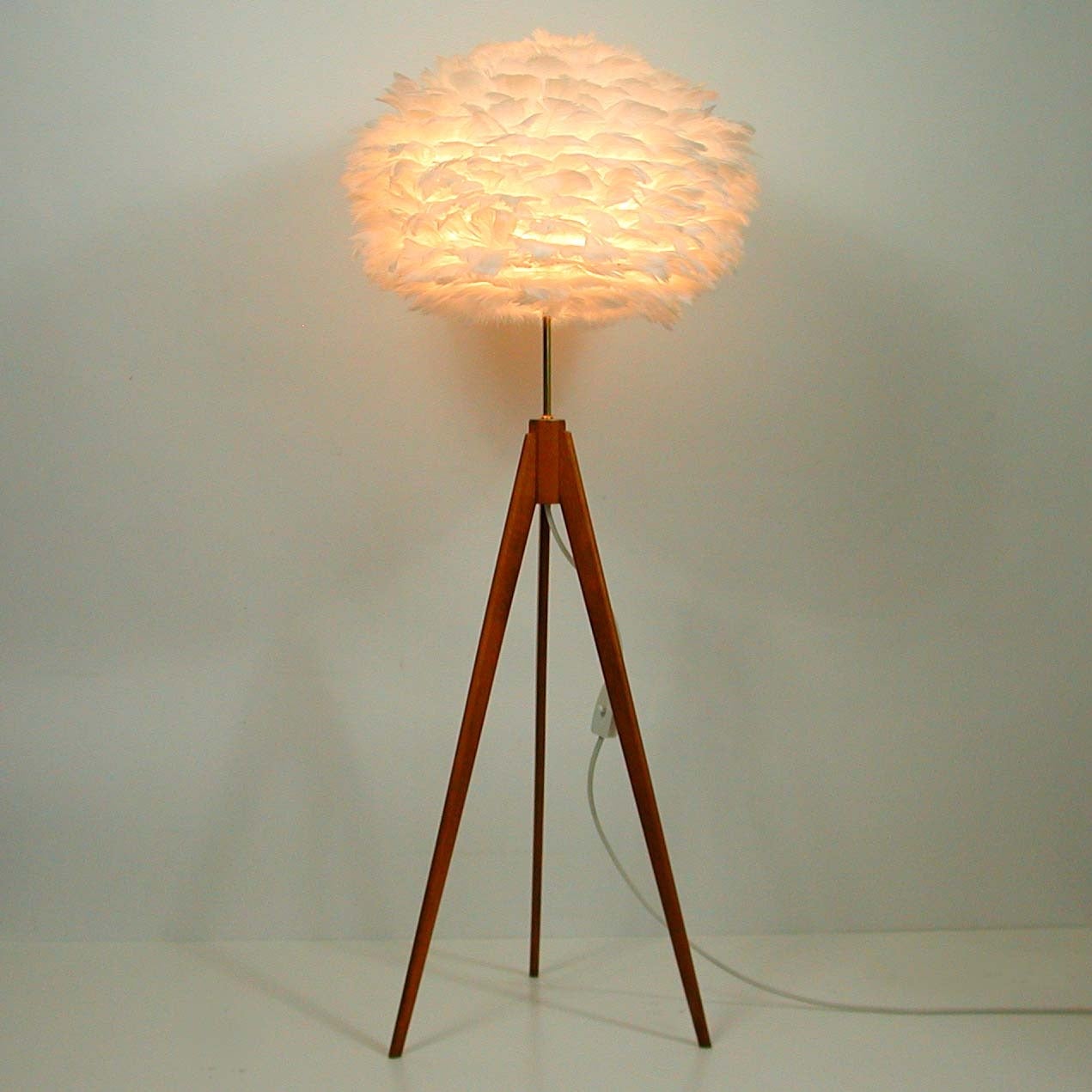 Danish Tripod Teak Floor Lamp with Vita EOS Goose Feathers Shade, 1960s 3