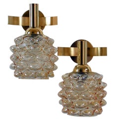 Mid-Century 1960s French Amber Bubble Glass Wall Lamps Sconces