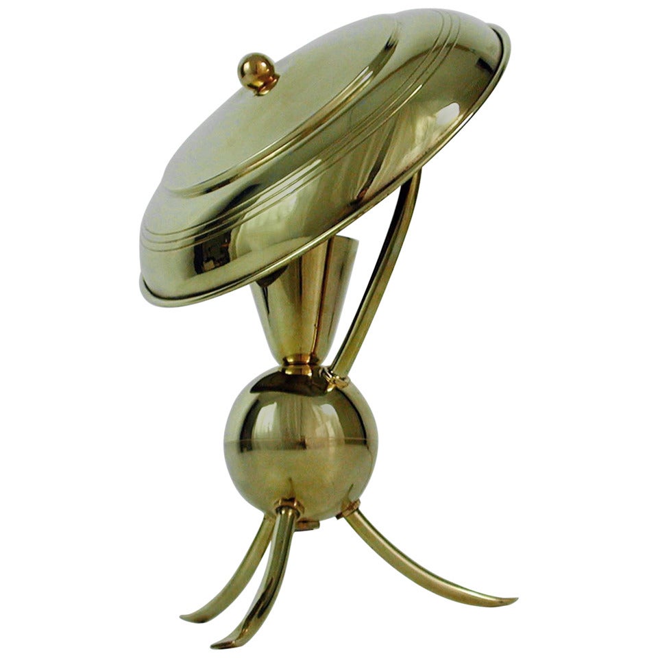 1950s Mid-Century French Brass "Barette" Tripod Table Lamp