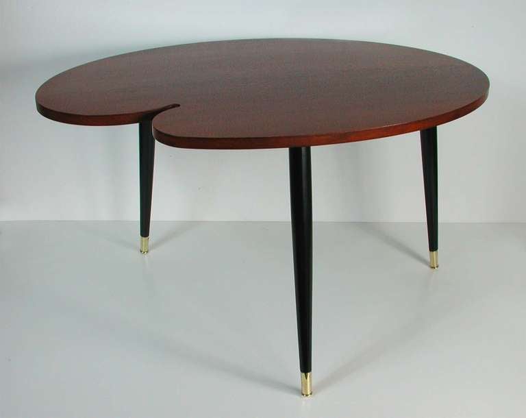 1950s Mid Century Italian Tripod Kidney Walnut Coffee or Side Table