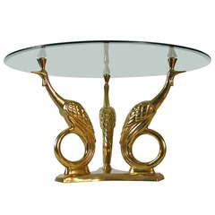 Vintage French 1960s Bronze and Glass figural Peacock Coffee Table Side Table Sofa Table