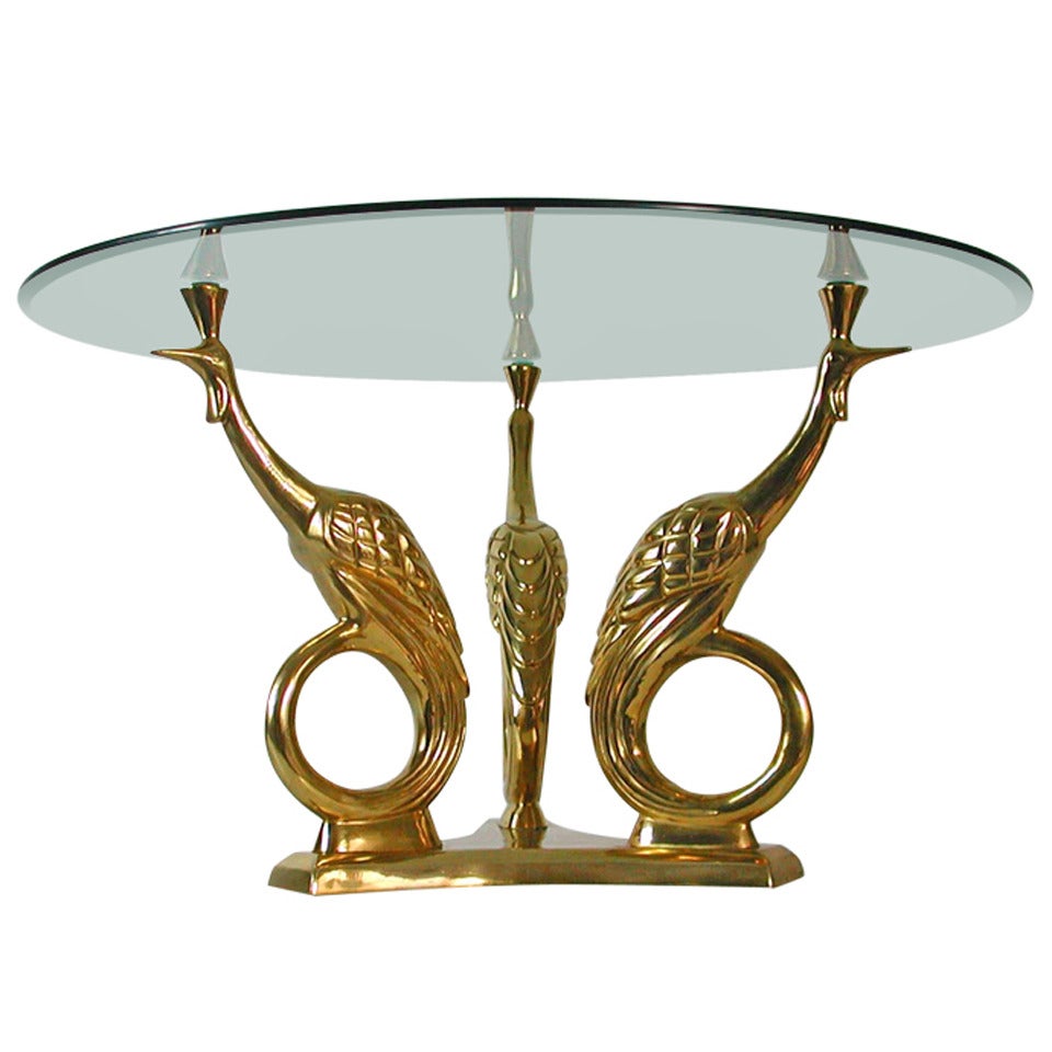 French 1960s Bronze and Glass figural Peacock Coffee Table Side Table Sofa Table