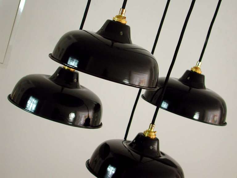 NOS 1950s French Industrial Enamel Factory Ceiling Lamps Pendants In Excellent Condition In NUEMBRECHT, NRW