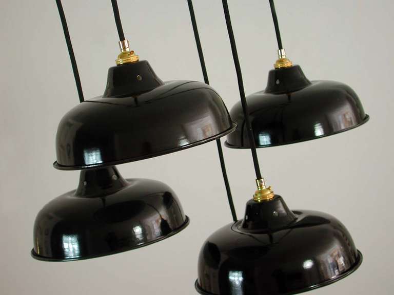 Mid-20th Century NOS 1950s French Industrial Enamel Factory Ceiling Lamps Pendants
