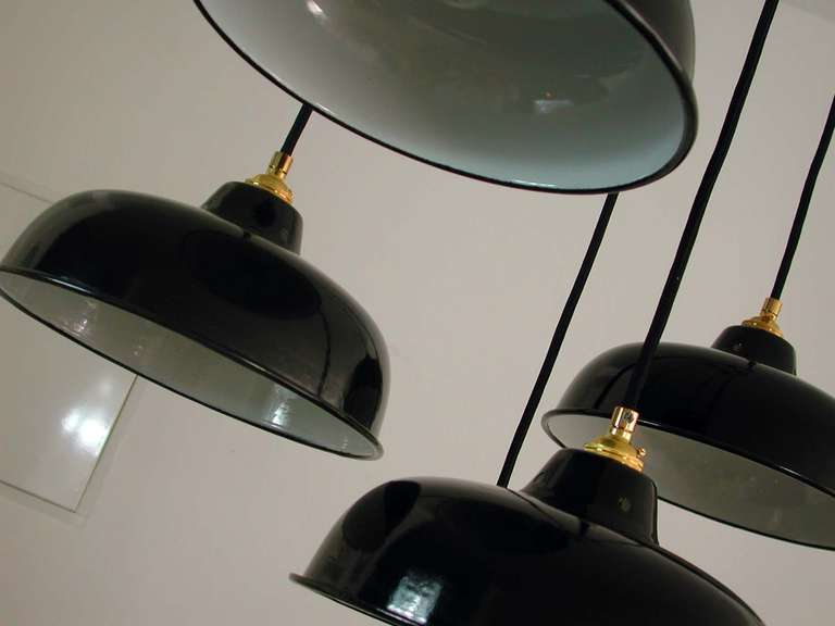 NOS 1950s French Industrial Enamel Factory Ceiling Lamps Pendants 1