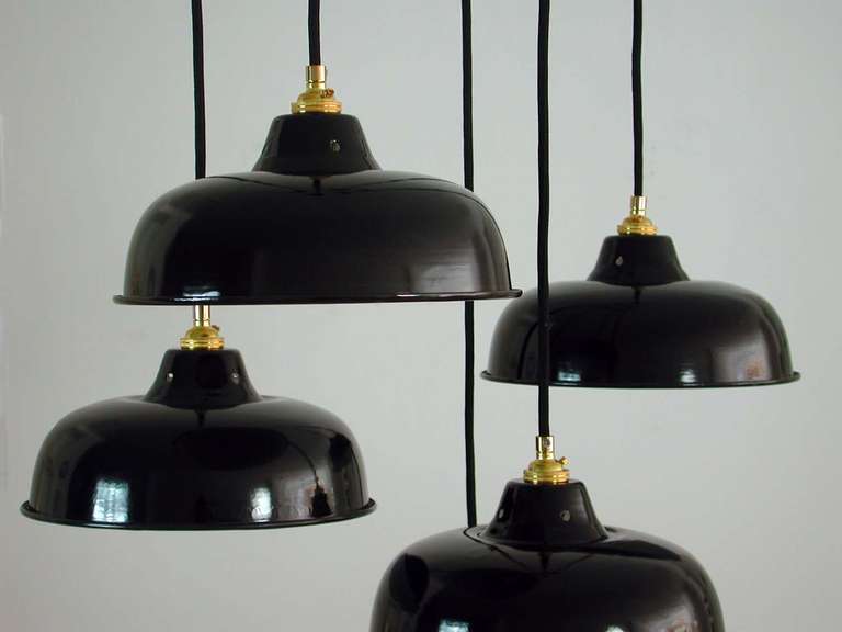 NOS 1950s French Industrial Enamel Factory Ceiling Lamps Pendants 2