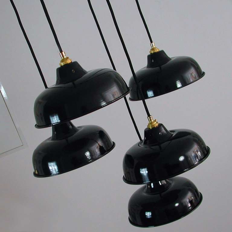 NOS 1950s French Industrial Enamel Factory Ceiling Lamps Pendants 3